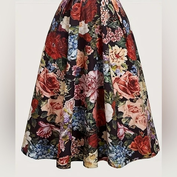 Vintage Palazzo Style Red Tank Top Swing Floral Print Midi Dress - Picture 8 of 11